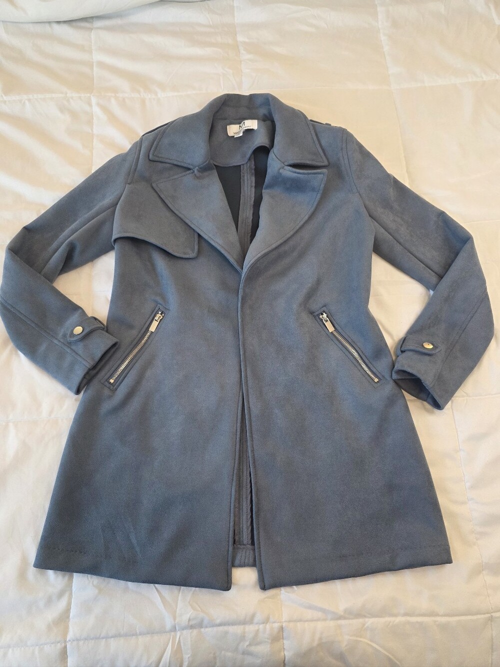 Magaschoni Slate-Blue Suede-Effect Trench Coat